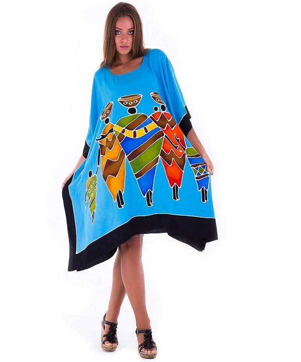 Womens Poncho Dress Short Tunic Swim Cover Up Kaftan Plus Size - Family Turquoise - C612N6KJST3 $33.24-Cover-Ups