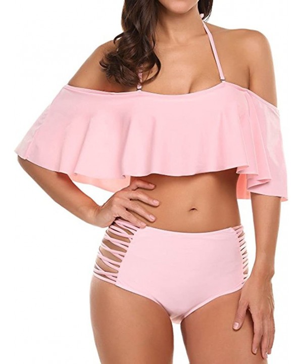 Women's 5 Colors Sexy Two Piece Off Shoulder Swimsuits High Waisted Bikini Set Swimwear Bathing Suit - Pink - CW17Z6SHX9D $22...