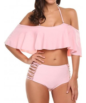 Women's 5 Colors Sexy Two Piece Off Shoulder Swimsuits High Waisted Bikini Set Swimwear Bathing Suit - Pink - CW17Z6SHX9D $22...