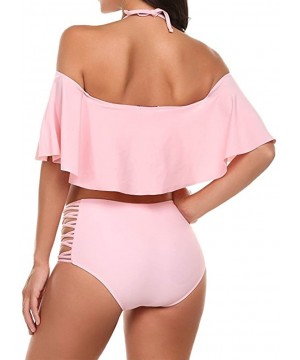 Women's 5 Colors Sexy Two Piece Off Shoulder Swimsuits High Waisted Bikini Set Swimwear Bathing Suit - Pink - CW17Z6SHX9D $22...