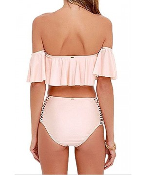 Women's 5 Colors Sexy Two Piece Off Shoulder Swimsuits High Waisted Bikini Set Swimwear Bathing Suit - Pink - CW17Z6SHX9D $22...