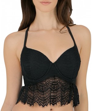 Women's Crochet Cropped Light Lined Bikini Top - Black Hue - CO12O7FI8P1 $13.73-Tops