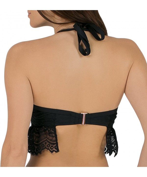 Women's Crochet Cropped Light Lined Bikini Top - Black Hue - CO12O7FI8P1 $13.73-Tops