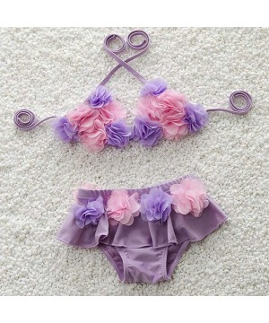 Mother and Daughter Swimsuits - Two Pieces High Waist Bikini Family Matching Mother Baby Girl Swimwear - Purple - CC194YKNSEG...