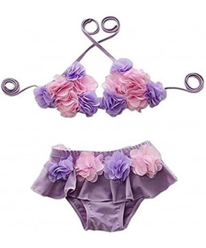 Mother and Daughter Swimsuits - Two Pieces High Waist Bikini Family Matching Mother Baby Girl Swimwear - Purple - CC194YKNSEG...