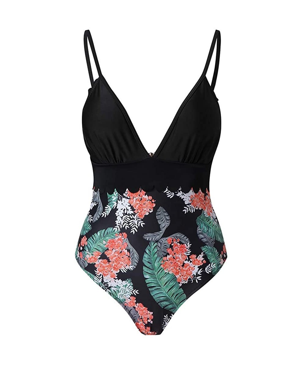 Swimsuits for Women Tummy Control-One Piece Printing Swimwear Front Hollow Bathing Suits Monokinis Summer Swimsuits - Z1-blac...