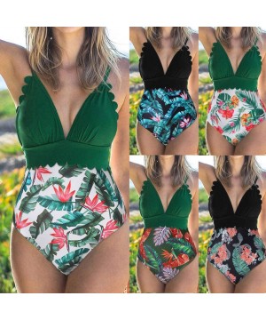 Swimsuits for Women Tummy Control-One Piece Printing Swimwear Front Hollow Bathing Suits Monokinis Summer Swimsuits - Z1-blac...