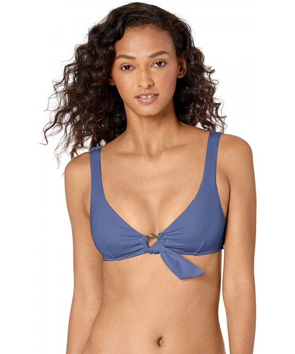 Women's Ring Front Crop Bikini Top Swimsuit - Active Blue Opal - CF18Q7Z6CUR $22.14-Tops