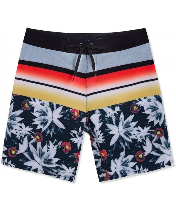 Men's Board Short Beach Short 4-Way Stretch Swim Short - Lotus - Black - CV18QOI8Q7I $30.43-Board Shorts