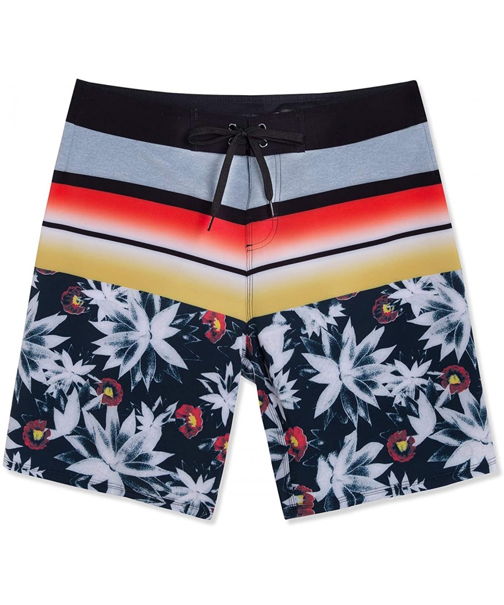 Men's Board Short Beach Short 4-Way Stretch Swim Short - Lotus - Black - CV18QOI8Q7I $30.43-Board Shorts