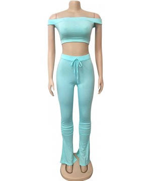 Women's Sexy 2 Piece Outfits Off Shoulder Crop Tops + Split Bodycon Long Pants Set Tracksuit - C-light Blue - CH19DIECOC3 $22...