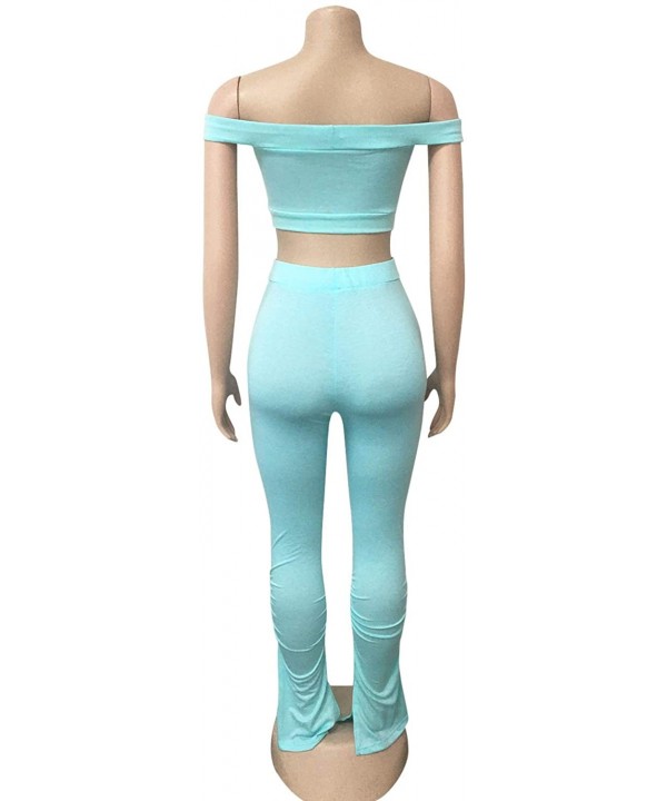 Women's Sexy 2 Piece Outfits Off Shoulder Crop Tops + Split Bodycon Long Pants Set Tracksuit - C-light Blue - CH19DIECOC3 $22...