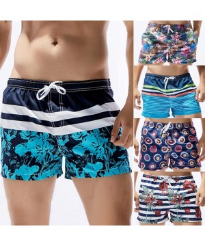 Mens Fashion Floral Drawstring Swim Trunks Outdoor Elastic Waist Slim Fit Beach Shorts Quick Dry Bathing Suits - Purple - CT1...