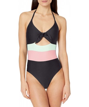 Women's Tie Front Key Hole One Piece Swimsuit - Groove Black - CI18Y96ERYU $34.44-One-Pieces