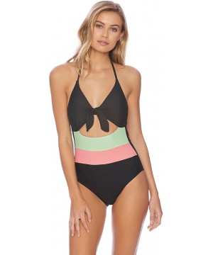 Women's Tie Front Key Hole One Piece Swimsuit - Groove Black - CI18Y96ERYU $34.44-One-Pieces