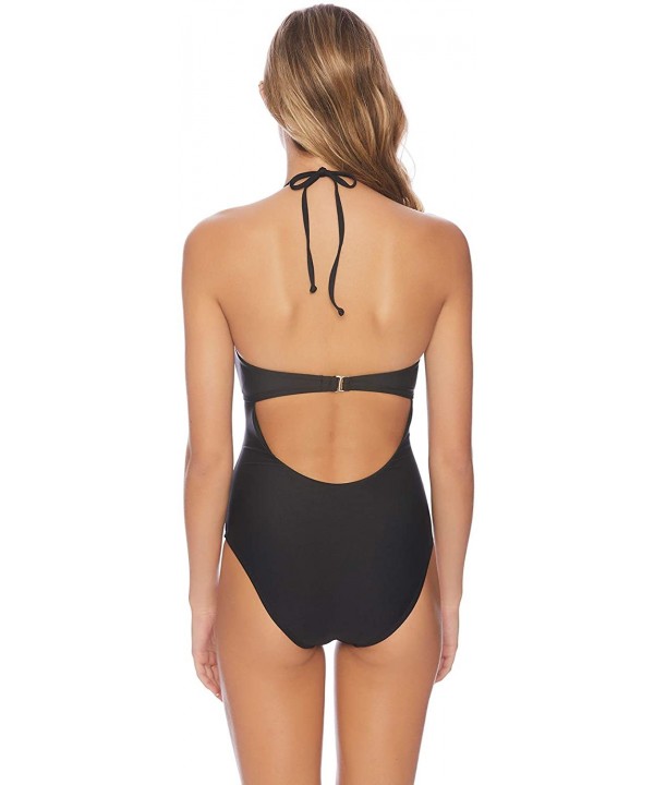 Women's Tie Front Key Hole One Piece Swimsuit - Groove Black - CI18Y96ERYU $34.44-One-Pieces