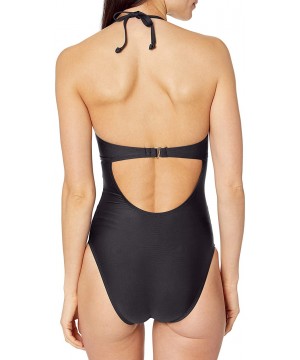 Women's Tie Front Key Hole One Piece Swimsuit - Groove Black - CI18Y96ERYU $34.44-One-Pieces