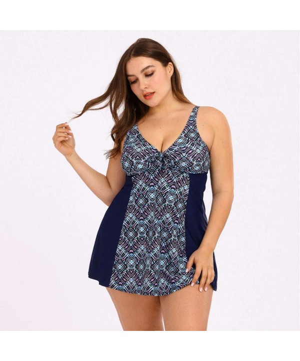 Plus Size Swimsuits for Women - Flounce Print Halter Two Piece Swimdress Irregular Hem Tankini Bikini Set Bathing Suit - D-bl...