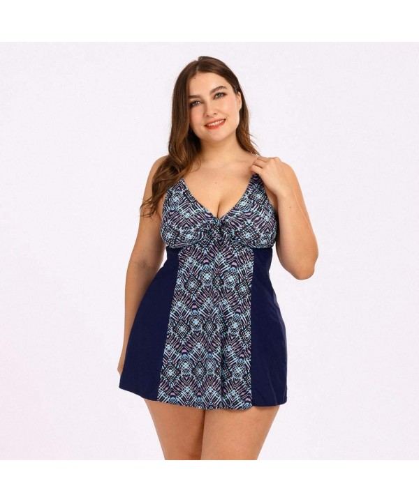 Plus Size Swimsuits for Women - Flounce Print Halter Two Piece Swimdress Irregular Hem Tankini Bikini Set Bathing Suit - D-bl...