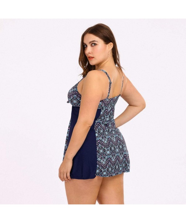 Plus Size Swimsuits for Women - Flounce Print Halter Two Piece Swimdress Irregular Hem Tankini Bikini Set Bathing Suit - D-bl...