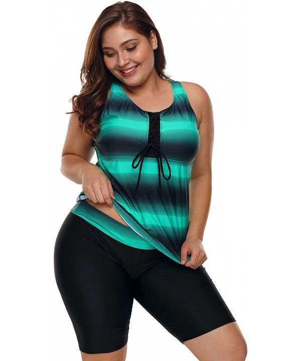 Women's Color Block Racerback Tankini Top with Swim Bottoms Swimsuit S-XXXL - Green - CO18E5H6D7X $24.85-Tops