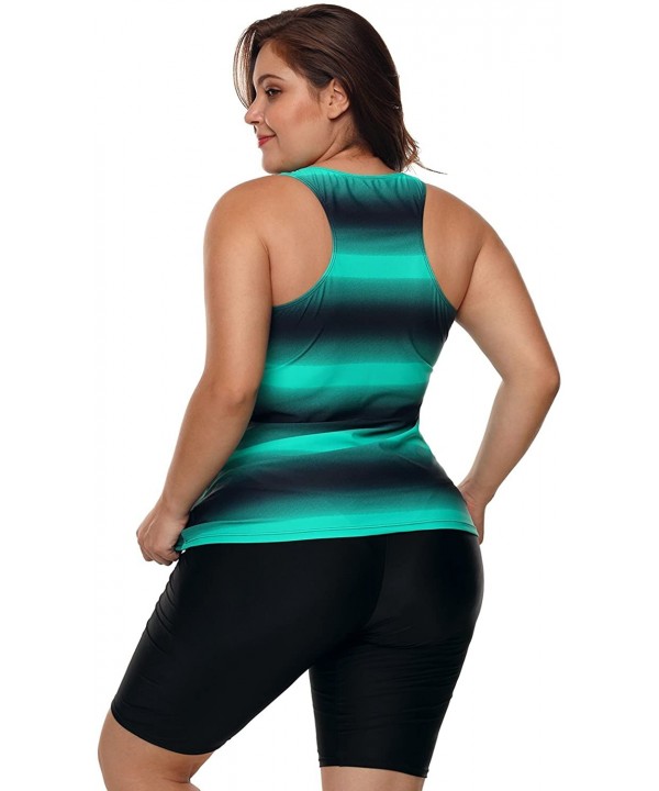 Women's Color Block Racerback Tankini Top with Swim Bottoms Swimsuit S-XXXL - Green - CO18E5H6D7X $24.85-Tops