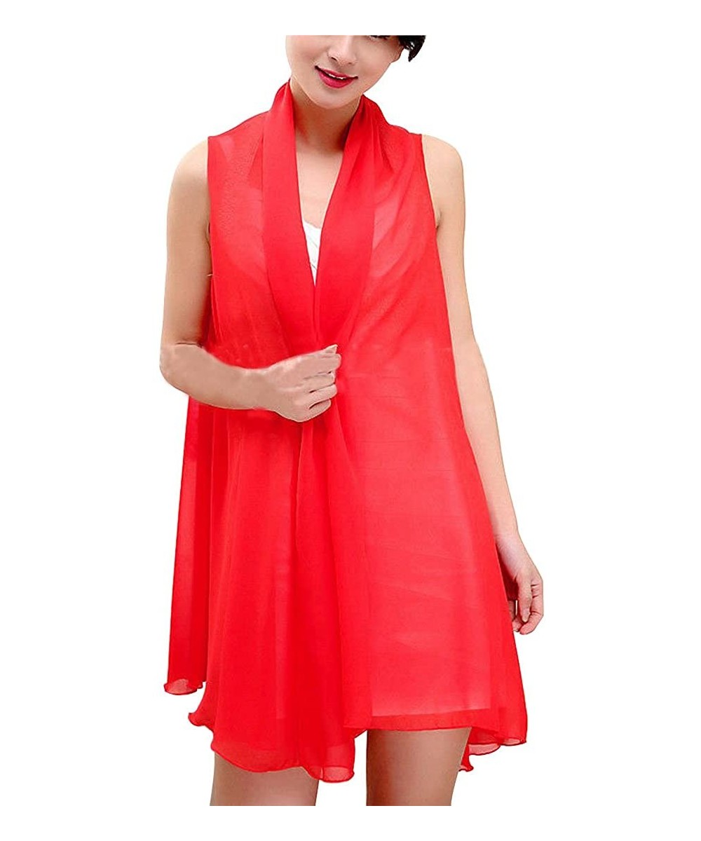 Women Chiffon Beach Scarf Shawl Sarong Dress Swimwear Cover Up Wrap - Red - C111ZO6QENJ $13.26-Racing