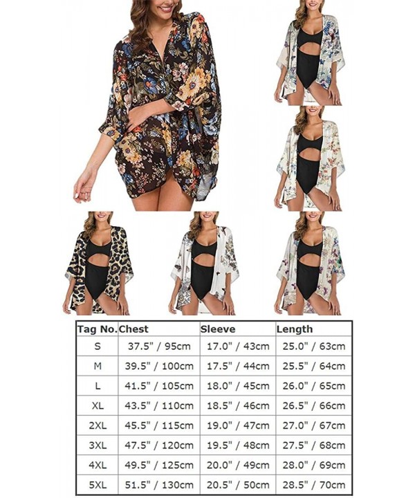 Women's Open Front Sheer Chiffon Kimono Cardigan Beach Swimsuits Cover Ups Floral Print 3/4 Sleeve Casual Loose Capes - Blue ...