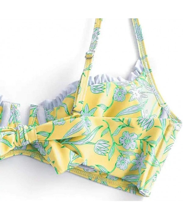 Womens Two Piece Bikini Set Floral V-Wire Underwire High Leg Swimsuit Tie Knot Swimwear - Yellow - CQ196RKQZD0 $15.92-Sets