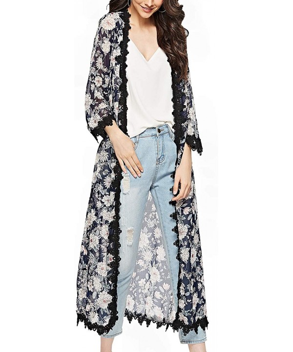 Chiffon Kimono Cardigans Casual Loose Open Front Cover Up Tops - Navy Blue - CS18GTWS6Z3 $10.67-Cover-Ups