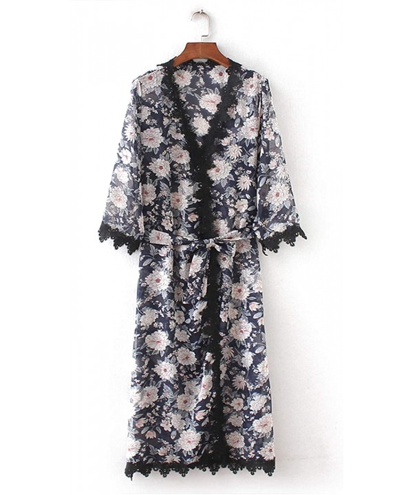 Chiffon Kimono Cardigans Casual Loose Open Front Cover Up Tops - Navy Blue - CS18GTWS6Z3 $10.67-Cover-Ups