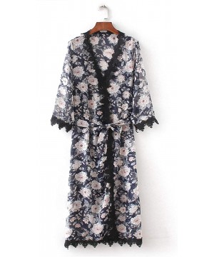 Chiffon Kimono Cardigans Casual Loose Open Front Cover Up Tops - Navy Blue - CS18GTWS6Z3 $10.67-Cover-Ups