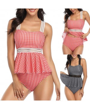 Classic Plaid Bathing Suits for Women- Womens Padded Swim Dress High Waisted Swim Bottoms Tummy Control - A - CC193OKYL82 $16...