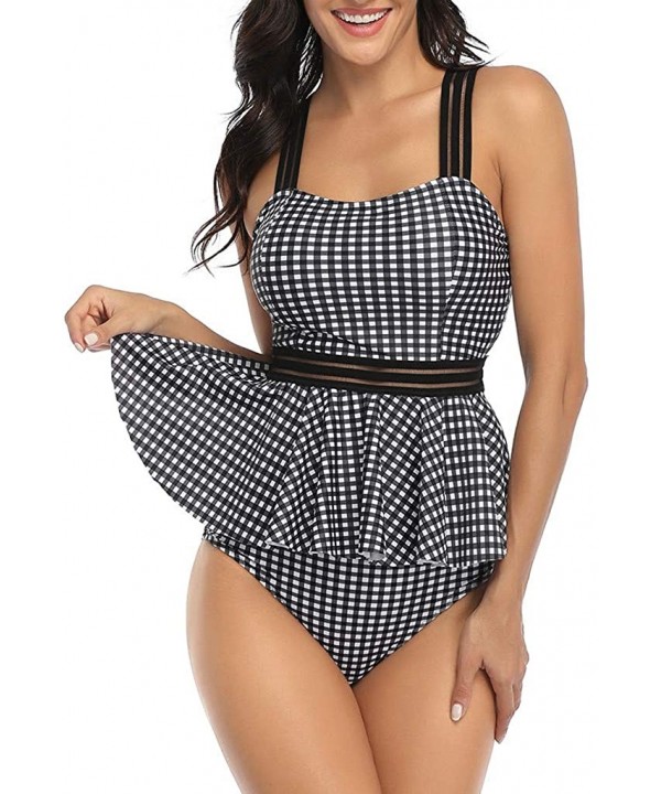 Classic Plaid Bathing Suits for Women- Womens Padded Swim Dress High Waisted Swim Bottoms Tummy Control - A - CC193OKYL82 $16...