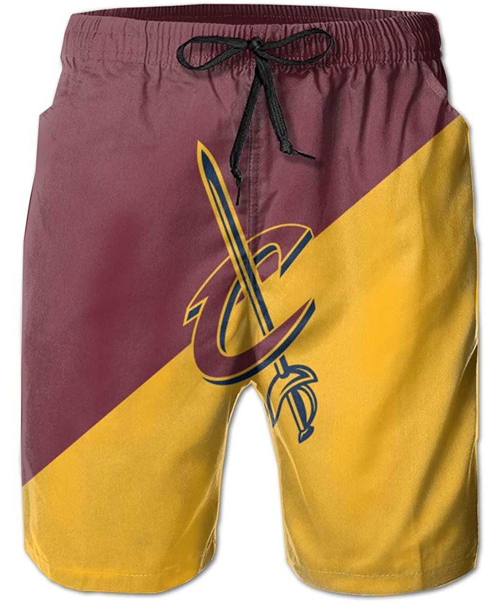 Mens Basketball Team Summer Beach Shorts Casual Drawstring Shorts with Elastic Waist and Pockets - Cleveland Cavaliers - C419...