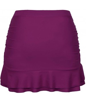 Women's Skirted Bikini Bottom High Waisted Shirred Swim Bottom Ruffle Swim Skirt - Amaranth - CZ18SCSULEX $20.85-Tankinis