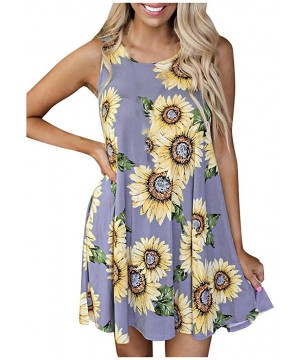 Dresses for Women Casual Summer Sunflower Print Sleeveless Mini Dress Vest Cami Tank Dress Loose Beach Sundress Purple - CR19...