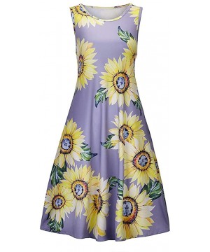 Dresses for Women Casual Summer Sunflower Print Sleeveless Mini Dress Vest Cami Tank Dress Loose Beach Sundress Purple - CR19...