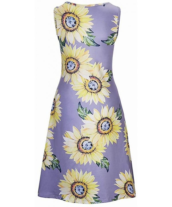 Dresses for Women Casual Summer Sunflower Print Sleeveless Mini Dress Vest Cami Tank Dress Loose Beach Sundress Purple - CR19...