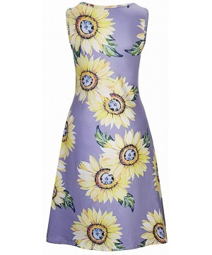 Dresses for Women Casual Summer Sunflower Print Sleeveless Mini Dress Vest Cami Tank Dress Loose Beach Sundress Purple - CR19...