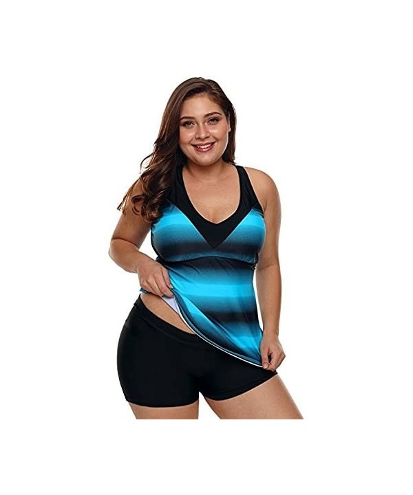 Swimsuits for Women Criss Cross Two Piece Tankini Top with Boyshorts S-XXXL - Blue - CZ18E5E9HUG $18.77-Racing