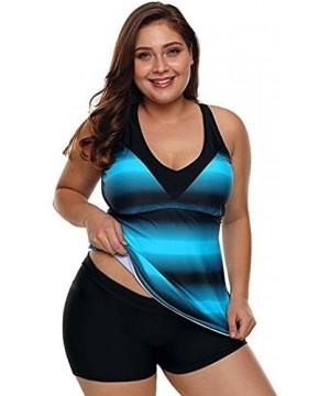 Swimsuits for Women Criss Cross Two Piece Tankini Top with Boyshorts S-XXXL - Blue - CZ18E5E9HUG $18.77-Racing