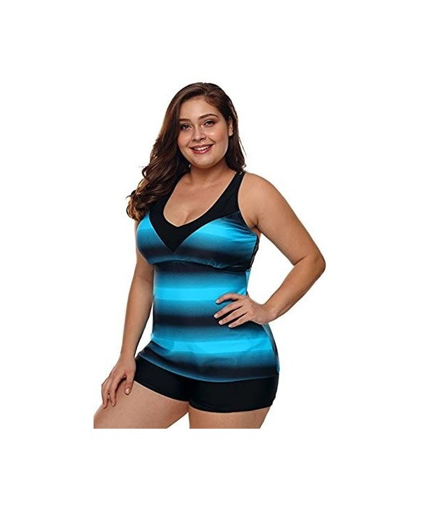 Swimsuits for Women Criss Cross Two Piece Tankini Top with Boyshorts S-XXXL - Blue - CZ18E5E9HUG $18.77-Racing