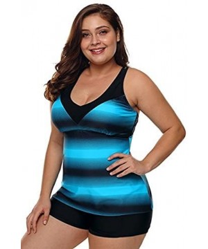 Swimsuits for Women Criss Cross Two Piece Tankini Top with Boyshorts S-XXXL - Blue - CZ18E5E9HUG $18.77-Racing