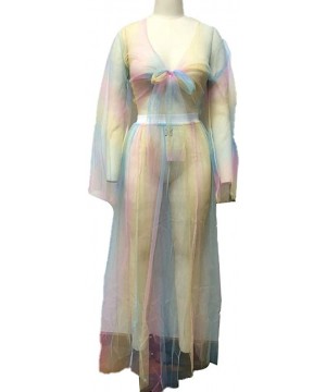 Womens Rainbow Mesh See Through Self Tie Crop Top Long Skirt Cover Ups - 2 Piece Set - Rainbow - CD18SKNWNNN $21.02-Cover-Ups