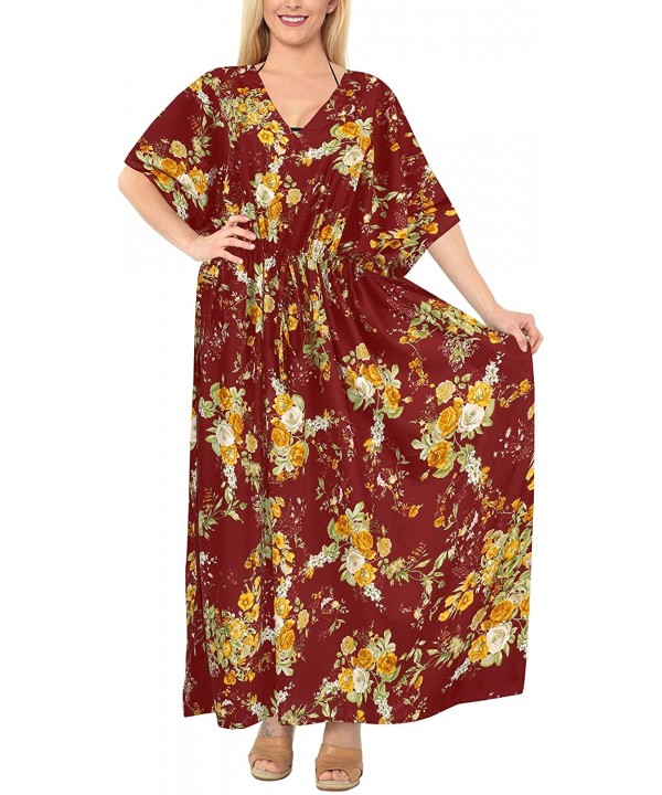 Women's Plus Size Kaftan Evening Dresses Swimwear Cover Ups Drawstring - Brown_a818 - CF182DRYUKT $24.78-Cover-Ups