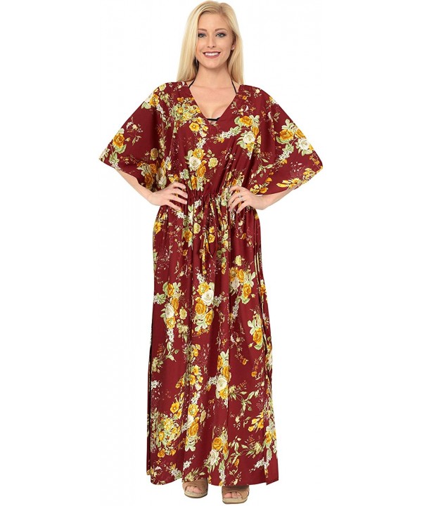 Women's Plus Size Kaftan Evening Dresses Swimwear Cover Ups Drawstring - Brown_a818 - CF182DRYUKT $24.78-Cover-Ups