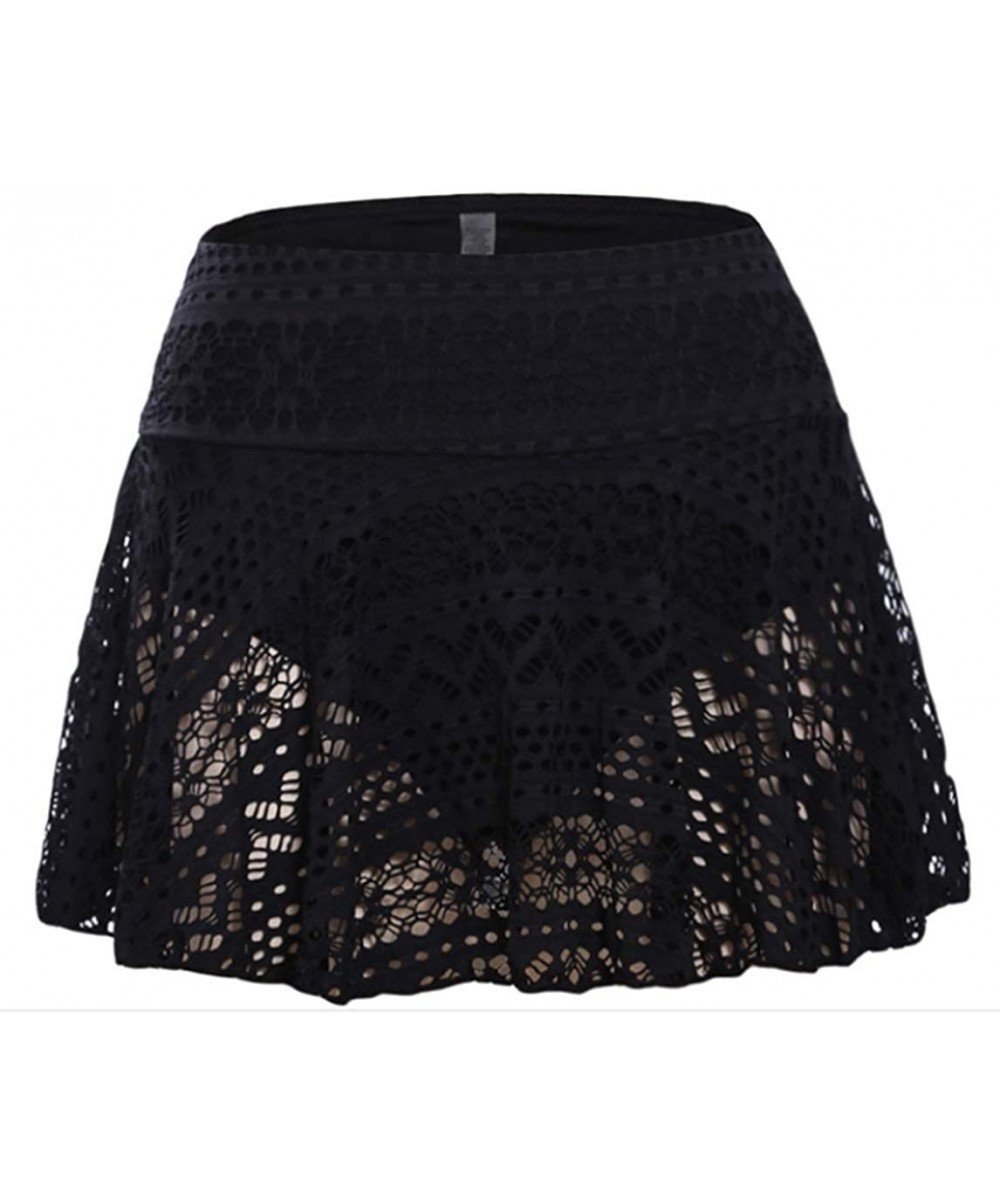 Women Crochet Lace Skirted Bikini Bottom Solid Short Swim Skirt Swimsuit - Black - C8197ZR4OIO $17.27-Tankinis