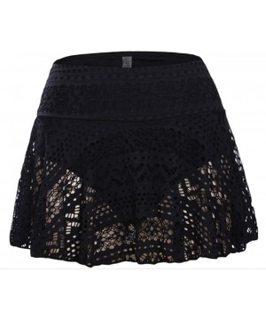 Women Crochet Lace Skirted Bikini Bottom Solid Short Swim Skirt Swimsuit - Black - C8197ZR4OIO $17.27-Tankinis