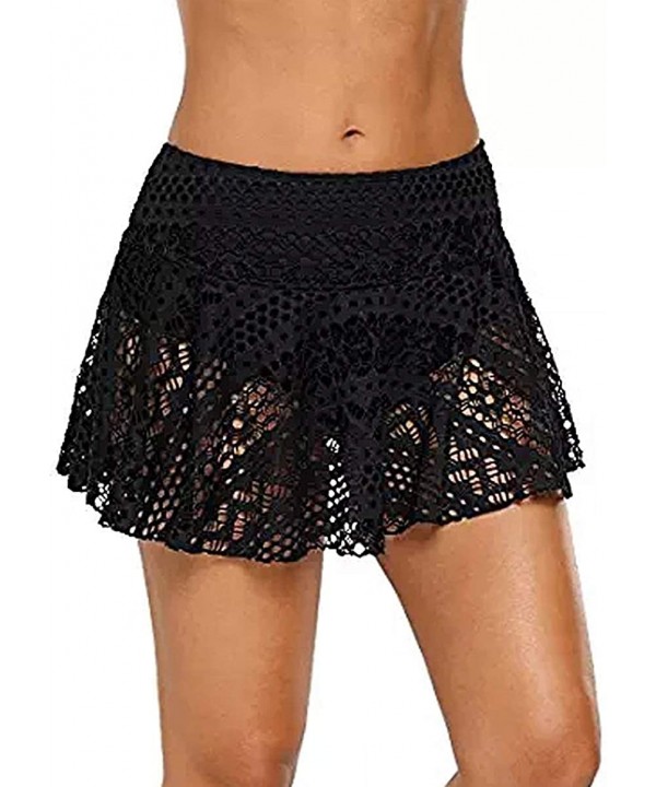 Women Crochet Lace Skirted Bikini Bottom Solid Short Swim Skirt Swimsuit - Black - C8197ZR4OIO $17.27-Tankinis